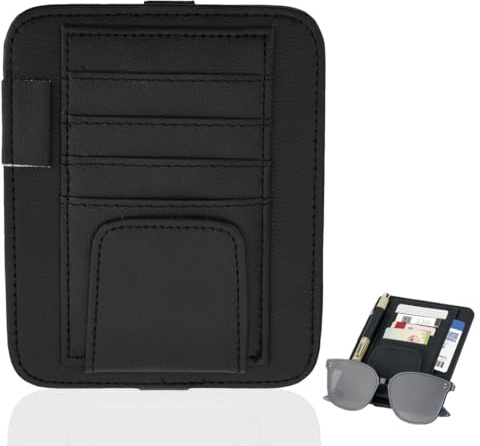 1 Stück Auto Sonnenblende Organizer, Brillenhalter Kartenhalter Kfz Zubehör | Hochwertiger Kunstleder Sonnenblenden Organizer 15,6 x 12,7 cm für Autofahrer, Pendler und Reisende