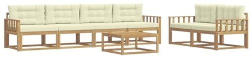 vidaXL Outdoor-Sofagarnitur mit Kissen 6 pcs Weiß und Creme, Gartenmöbel, modernes Outdoor-Sofa Set, modulare Sitzgelegenheiten, Loungemöbel für deinen Garten