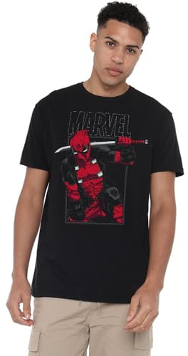 Marvel Men's Deadpool Sword Regular Fit Crew Neck Short Sleeve T - Shirt, Black, Large