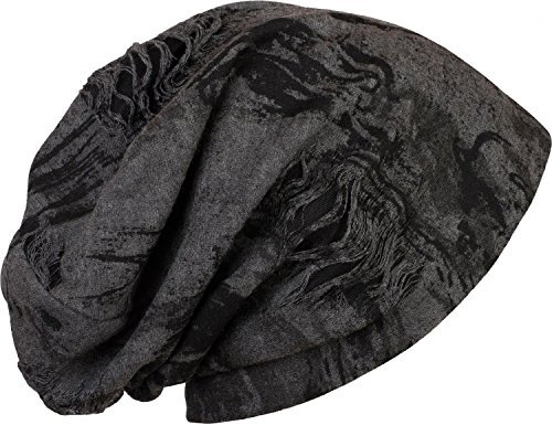 Cool4 Vintage Batik Beanie Schwarz-Anthrazit Slouch Retro Stylisch Mütze Cap Hut VSB27