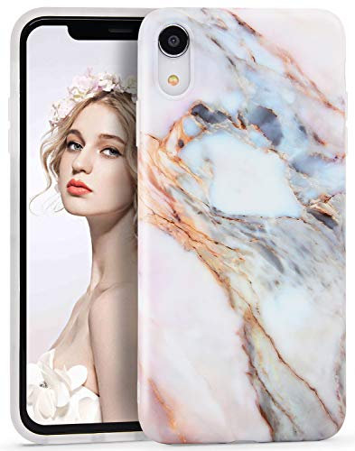 Imikoko iPhone Xr Marble Case, Slim Anti-Scratch Shockproof Matte Finish TPU Bumper Soft Case for iPhone Xr (2018) (6.1 inch) (Turquoise)