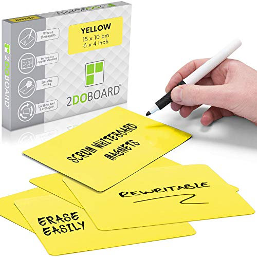 2DOBOARD Beschreibbare Magnete 15 x 10 cm für Kanban Board oder Scrum Tafel - 25 Stück - Gelb - Scrum Karten für Whiteboard - Magnete zum beschriften - Magnetic Notes - Kanban Karten (Gelb)