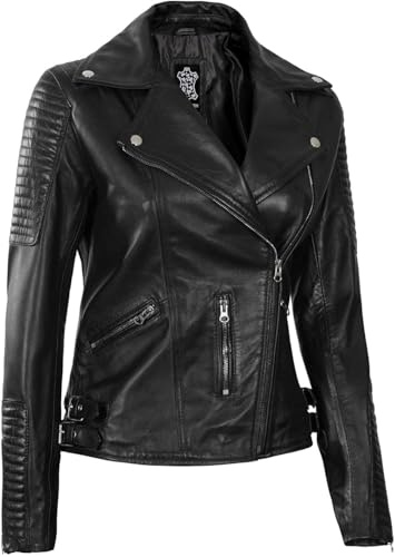 Damen Lederjacke aus echtem Lammfell, Schokoladenbraun - Schwarz - Large