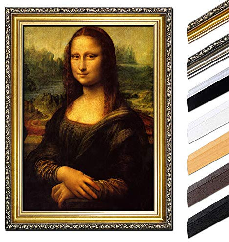 Bild mit Rahmen - Leonardo da Vinci Mona Lisa 60x80 cm - Gerahmtes Leinwandbild Alte Meister - Antiker Rahmen Gold Barock, Klassisch