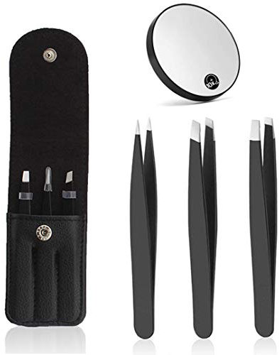 3pcs pinces à épiler et miroir grossissant 10x - pince à épiler de précision en acier inoxydable pour sourcils, poils incarnés, épilateur pour le visage, outil de beauté pour femmes hommes