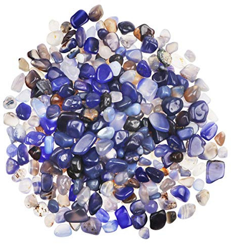 YiYa Blau Achatstein Schotter Edelstein natürlicher Kristallquarz verwendet für Hauptdekoration Vase Füller Schwimmbad Topfpflanze Dekoration(ca. 310 g/Beutel)