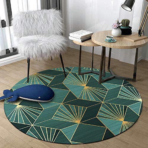WJW-DT Grüner Gold runder Teppich Teppiche für Wohnzimmer Schlafzimmer Flure Geometrischer Stil Durchmesser 80 100 120 140 160 180 200cm-100cm