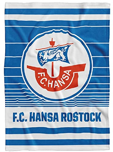 F.C. Hansa Rostock Veloursdecke - Logo - gestreift Decke 150 x 200 cm Kuscheldecke - Plus Lesezeichen Wir lieben Fußball