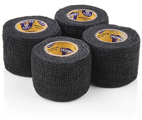 Howies Pro Grip or Stretch Hockey Tape – 4 Pack – Premium Long-Lasting Stick Tape for Hockey, Lacrosse, and Sports – Strong Hold, Professional Feel, Easy Tear (Stretch Grip, Black)