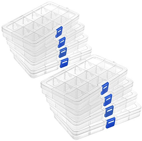 DIFIT Sortierboxen Plastik Aufbewahrungsbox Fächer Sortierkasten Kleinteilebox Für Kleinteile,Perlen,Schmuck,Ohrringe(15 Fäche X 8 Stücken)