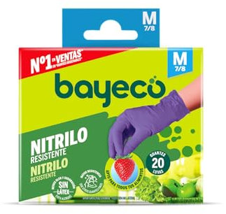 Bayeco - Gants nitrile à usage unique - Couleur violet - Ambidextres - Sans poussière ni latex - Doigts texturés pour une meilleure prise en main - Pack distributeur de 20 unités - Taille M