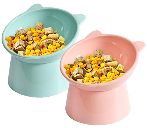 Qixuer Tazones De Plástico para Gatos, 2 Piezas Tazones De Comida para Gatos Cuenco del Gato Elevado Tazones para Gatos De Plástico Tazón De Alimentación para Mascotas Tazón Alto para Gatos
