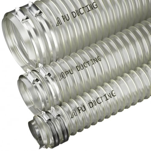 Flexible Polyurethan-Luftführung für Staub- und Rauchabsaugung, Holzbearbeitung + Schlauchschellen, 100 mm Durchmesser, 5 m