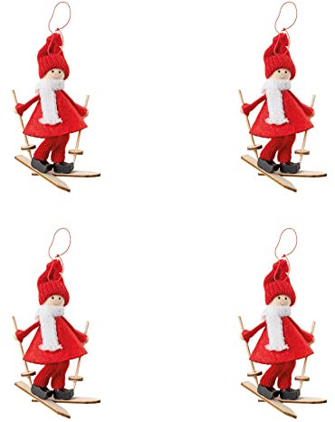 Christbaumschmuck Weihnachtsbaumanhänger Skifahrer im 4er Set in 3 Farbvarianten (Rot)