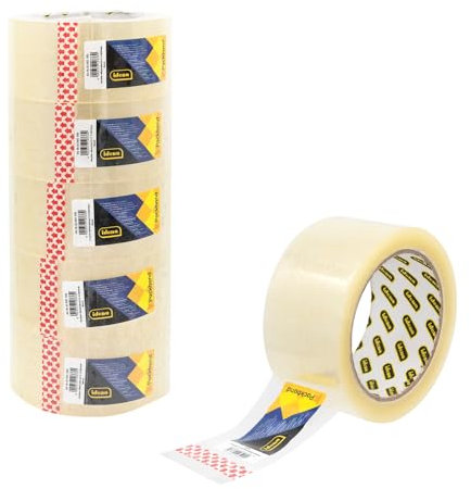 Idena 90130 - Nastro trasparente, 50 mm x 66 m, 6 rotoli di nastro silenzioso, ideale per traslochi e spedizioni