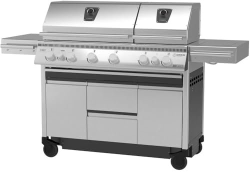 SCHICKLING BigRocket Luxus Edelstahl Gasgrill inkl. Heckbrenner und Drehspieß, 8mm Grillrosten, 800°C Keramikbrenner, 4kW Seitenkochfeld – 180kg | 39,5kW Leistung | Made in Germany | 100% Edelstahl