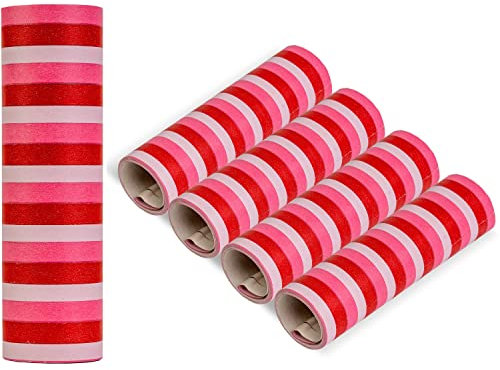 Luftschlangen Set zur Dekoration, Rosa-Rot Design, aus Papier, 5 Rollen á 18 Abrissen mit 7 mm Breite und 3 m Länge, Party Deko für Geburtstag, Karneval, Silvester, Girlande Papierschlange, Tischdeko