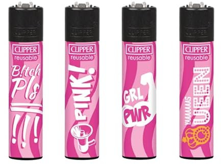 Clipper Feuerzeuge 4er Set + 1x DHOBIA Feuerzeug (Pink Power)
