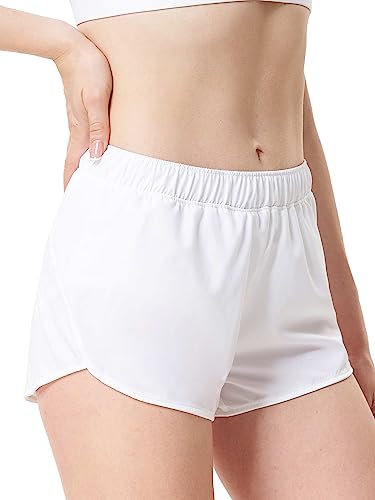Aurefin Damen Laufshorts – schnelltrocknende Sport-Shorts mit Innenfutter und Delfin-Saum-Design, mittlere Taille und 7,6 cm, Weiss/opulenter Garten, X-Klein