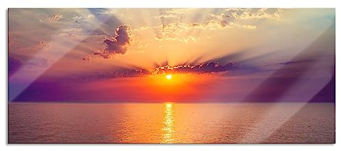 Pixxprint Glasbild Panorama, Wandbild aus Echtglas, Meer im Sonnenaufgang, 100x40 cm, inkl. Aufhängung und Abstandshalter