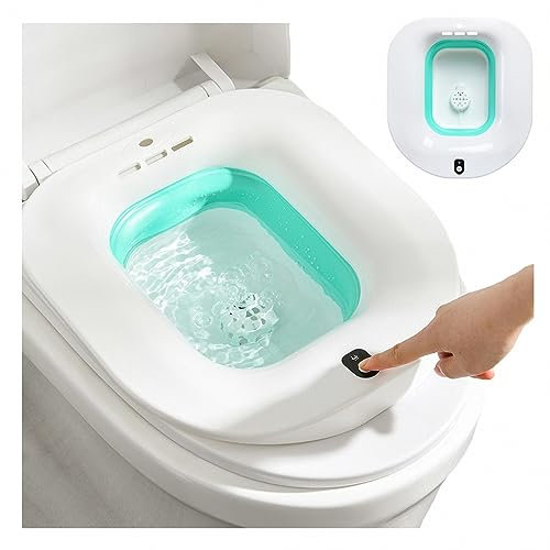 AXTMR Elektrisches, klappbares Sitzbadebecken, zusammenklappbare Bidet-Schüssel mit Wasserspüler, angetrieben durch Zwei AA-Batterien, die wir Nicht mitbringen,Green,35 * 38cm