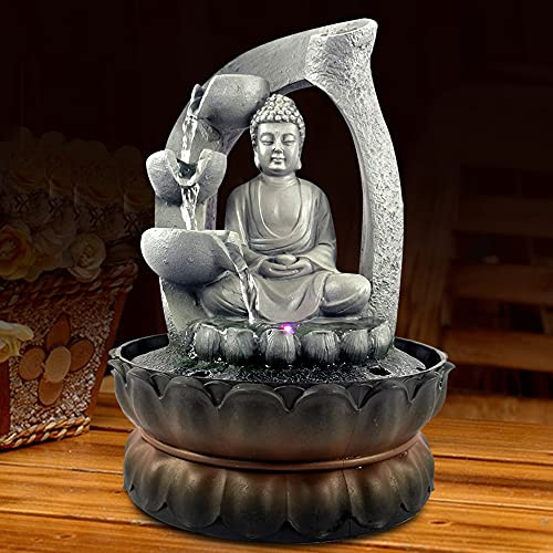 Fontana da interni con illuminazione, fontana Buddha con luce a LED, idea regalo con pompa sommersa silenziosa per Zen e Fengshui