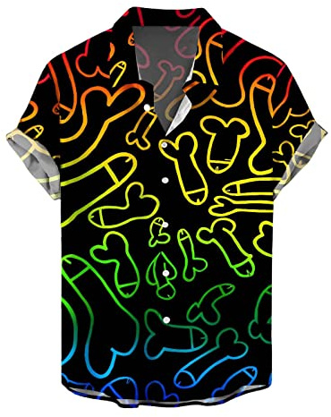 NOAGENJT Men's Linen Shirt V Neck T Men Casual Music Patchwork Print Short Sleeve Button Lapel Top Turn Down Collar Blouse Mens Stretch Long Sleev