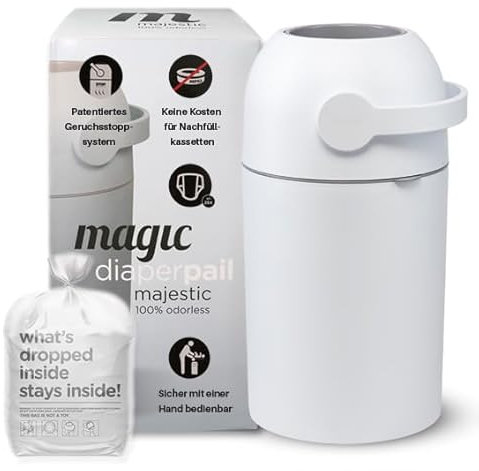 Set Magic Windeleimer Majestic & Windel Blaubär | Diaper Keeper mit Geruchsstop-System | bis zu 15 Windeln | keine Nachfüllkassetten nötig | Mülleimer für Baby Windeln | Einhandbedienung