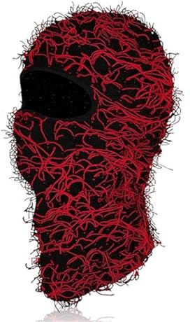 Michear Winter Beanie Mütze Herren Warme Fuzzy Gestrickte Sturmhaube Distressed Vollgesichtsmaske Winddicht Gestrickte Fuzzy Sturmhaube Ski Sturmhaube, schwarz / rot, 6