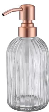 Leetcp Seifenspender aus Roségold mit rostfreier Metallpumpe, Vintage-Seifenspender, Klarglas-Seifenspender für Badezimmer, Kupfer-Küchenhandseifenspender, rotgoldener Seifenspender, 39+17CP