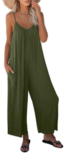 DURINM Jumpsuit da Donna Elegante Salopette Da Donna uk Vestibilità Ampia Ampia Tuta Senza Maniche in Cotone Casual a Gamba Larga Pantaloni Pantaloni Con Tasca