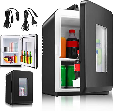 Herrselsam Mini frigorifero 2 in 1 da 15 litri, portatile, con funzione di raffreddamento e riscaldamento, per cosmetici e bevande, camera AC/DC, auto, campeggio, ufficio, nero