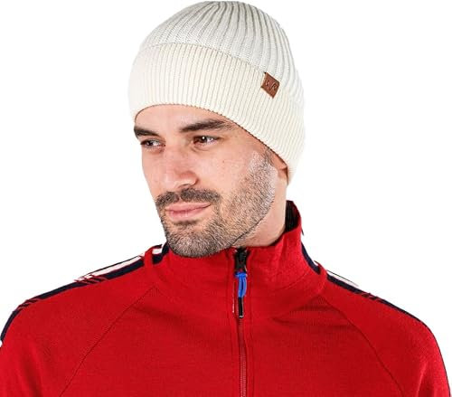 Woolona Merino Mütze Icewall | 100% Merino Wollmütze Unisex | 250g Merinowolle Strickmütze für Damen und Herren (DE/NL/SE/PL, Alphanumerisch, Einheitsgröße, Ecru)