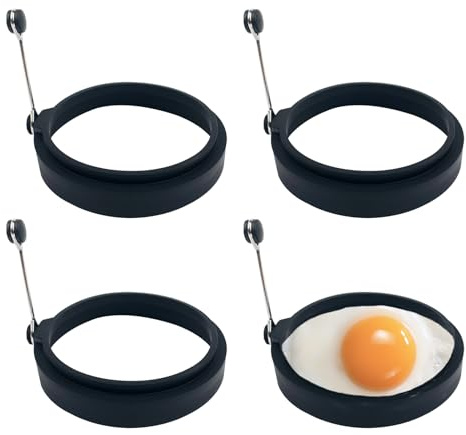 YOLCAR Lot de 4 moules à œufs en silicone noir pour œufs au plat, anneau antiadhésif