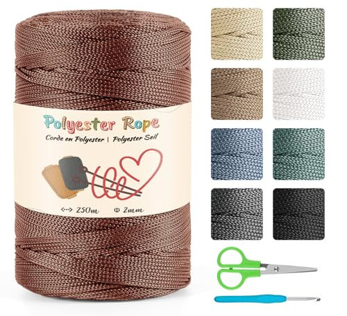 Polyesterseil Makramee Garn 2mm x 250m Kordel Polyester Makramee Garn für DIY Basteln Deko Strickwaren (Kupfer)