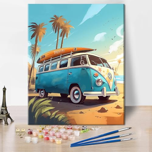 TISHIRON Peinture par numéros à faire soi-même Adulte Voiture Toile pré-dessinée pour la peinture pour adultes Paysage marin Peinture par numéros Kits de peinture à l'huile sur toile 40 x 50 cm (sans