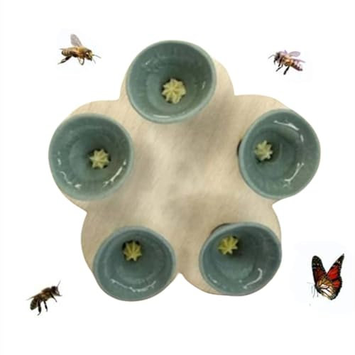 Super Idee Insektentränke Wassertränke für Insekten Bienentränke Wasserstelle Hummeln Landeplatz 5 kleine Blumen und Scheiben Holzblumen (Grün)
