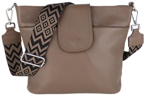MIRROSI® Umhängetasche Damen, Echtleder, Made in Italy, BOHO Style30x24,50x9cm (BXHXT) viel Stauraum, Handtasche, Brusttasche, Crossbody Bag (1 Tasche & 2 Gurte) (Taupe (BOHO))
