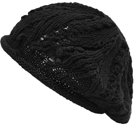 ZLYC Damen Baumwolle Sommer Häkelmütze Leicht Retro Handgemacht Barette(Stricken Schwarz),Einheitsgröße