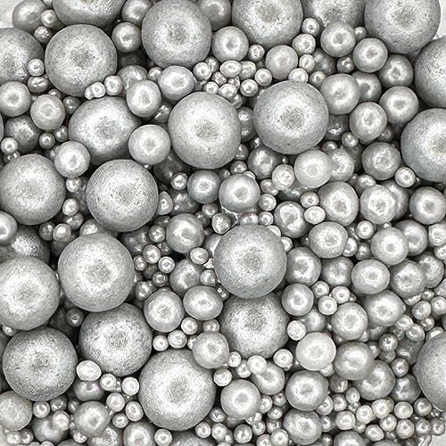 A Pinch Of - Bigger - Pearls Mix - Glimmer Silver Cake Topper Sprinkles - 70g Edible Shimmer Ball Cupcake Decorations - Weddings, Christenings & Parties