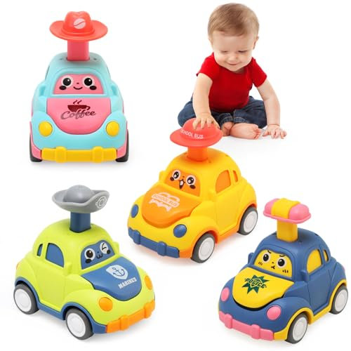 Ballery Baby Toy Cars, 4Pcs Toddler Press Go Toy Car Wind Up Gifts for 1 2 3 Year Old Boys Girls