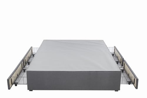 Panana Platform Bed Frame with/without Storage Drawers & Height Headboard, Grey Linen Fabric Divan Bed, Mattress Foundation with Metal Slats (4FT Small Double, No Headboard, 4 Drawers)
