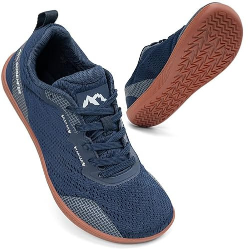 Sosenfer Zapatos descalzos anchos para hombre, sin cordones, transpirables, con puntera ancha, para trail running, senderismo, verano, para fitness al aire libre, azul, 41 EU
