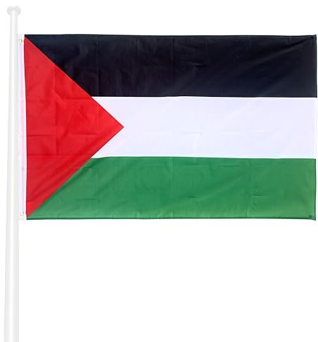 KliKil Bandera de Palestina de gran tamaño 150x90cm con 2 ojales metálicos para montaje fácil, impresión duradera resistente a rayos UV y viento ligero - Bandera decorativa oficial de Palestina