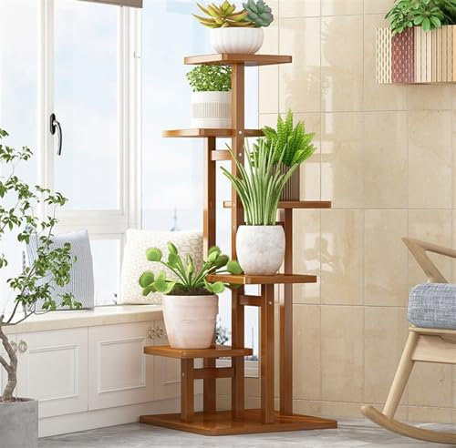 BOGAZY Blumenregal Indoor Blumentreppen Abgestufter Pflanzenständer, Leiterregal, Bambus-Pflanzenständer Für Drinnen Und Draußen, Blumentopfständer Indoor Pflanzenregal(A-Square)