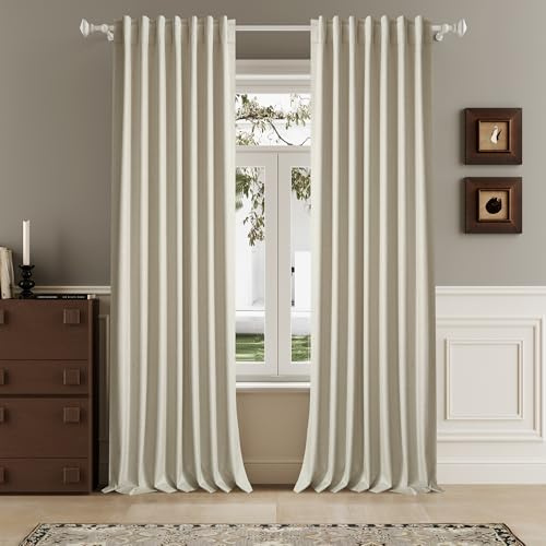 DUALIFE Verdunkelungsvorhänge, natürliche Birke, 250 cm Länge, 2 Paneele, Set für Wohnzimmer, Schlafzimmer, mit Stangen- und Rückenlasche, wärmeisoliert, 100 % verdunkelnde Leinen-Vorhänge