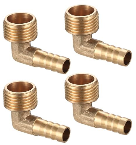 4 Pcs Raccords Cannelés en Laiton, Coude 1/2 Pouce 90 Degrés, Raccords en Laiton, Barbelé à 1/2 Pouce, Connecteur de Tuyau 10 mm, pour Air Eau Carburant Pneumatique Air Tuyau