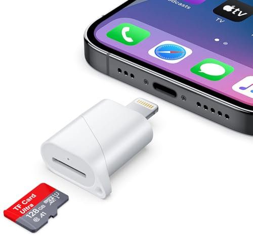 Micro SD Card Reader for iPhone, Lightning to TF Micro SD Card Reader, USB 2.0 OTG Memory Card Reader Adapter for TF/Micro SD/Micro SDXC/Micro SDHC Cards, Compatible with iPhone & iPad