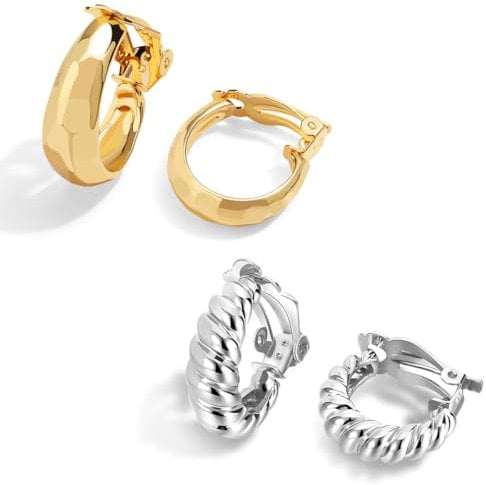 LILIE&WHITE Damen Clip Ohrringe Set Zwei Paar Creolen Gold und Silber Hypoallergen Farbbeständig Eleganter Ohrschmuck für Frauen Geschenkidee für Geburtstag Jahrestag oder Valentinstag