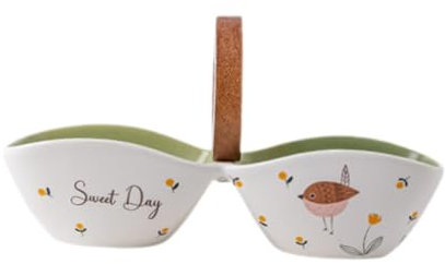 perfk Fruit Salad Divider Bowl Double Compartments Bowl Decoration Reusable Handheld Serving Bowl Divided Bowl for BBQ Household, Green